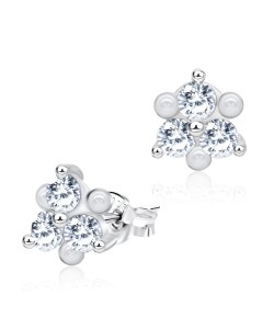 Triangle Pearl Shaped with CZ  Silver Stud Earring STS-3233